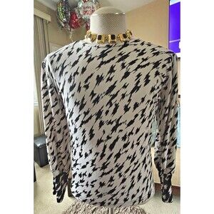 Vtg. Sparrow Women's Bishop Sleeve White Black Shirt Blouse Career Mature Work